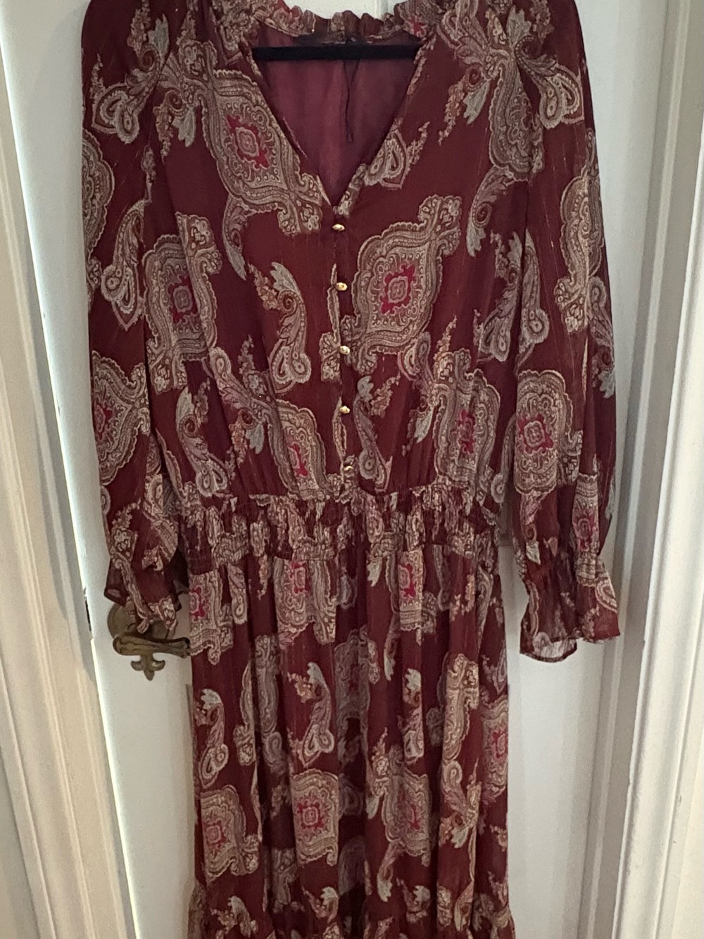 Bohemian Paisley Maxi Skirt in Wine with Pink & Cream Accents